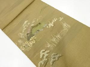 アンティーク　松笹に家屋風景模様刺繍丸帯（材料）